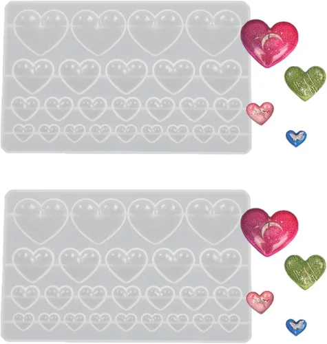 Molde de silicona de 2 piezas en forma de corazón, molde de fundición para joyería en forma de corazón de tamaño mixto para hacer aretes y proyectos