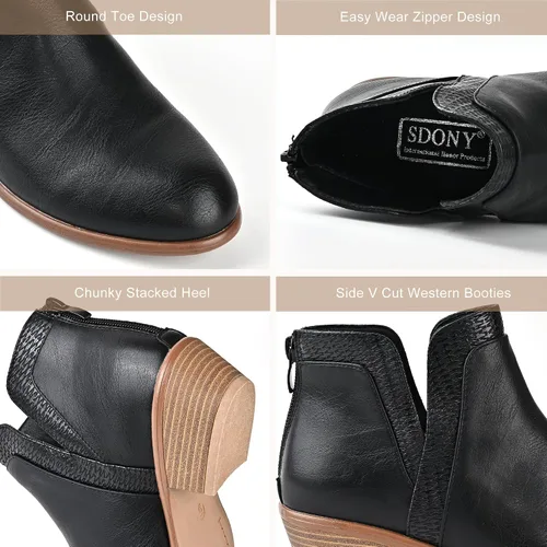 Miniatura 3 de SDONY Botines de tacón bajo para mujer, botines gruesos y elegantes con cremallera para mujer