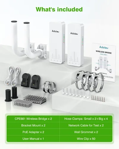 Miniatura 8 de Puente inalámbrico Gigabit CPE661 con soportes, emisoras WiFi duales, extensor WiFi punto a punto para exteriores de 1.9 mi y 5.8 GHz, extensión
