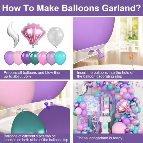 Miniatura 3 de Kit de Guirnalda de Arco de Globos de Sirena, Guirnalda de Cola de Sirena con Globos de Látex Metálico en Rosa Pastel, Morado, Verde y Turquesa