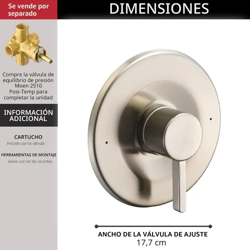 Miniatura 3 de Kit de molduras de ducha y bañera, compatible con válvula Moen Posi-Temp, níquel cepillado