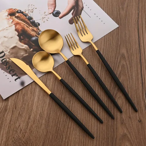 Miniatura 5 de Juego de cubiertos de 28 piezas con cuchillos para carne, cubiertos de acero inoxidable 18/8, juego de cubiertos modernos para 4 tenedores