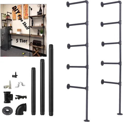 Miniatura 8 de Estante industrial de tubería de hierro para montaje en pared, estante vintage retro para colgar en el techo, estantería abierta para oficina