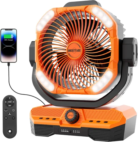 Miniatura 13 de WESTTREE - Ventilador de 45000 mAh, potente flujo de aire, funciona con pilas, ventilador de exterior para dormitorio, silencioso y oscilante