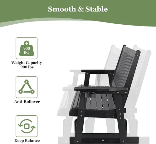 Miniatura 5 de HIPS Silla de columpio para patio con portavasos, resistente a todo tipo de clima, respaldo alto y asiento profundo contorneado, resistente para 900