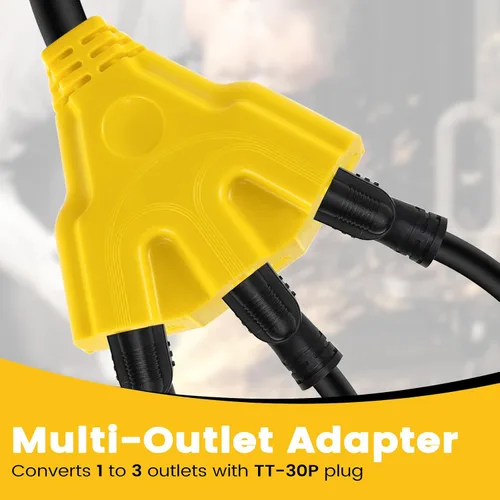 Miniatura 4 de Adaptador de 30 amperios a 20Amp 110V – Enchufe de distribución RV de 1.5 pies NEMA TT-30P macho a 3X 5-15/20R hembra RV cable adaptador