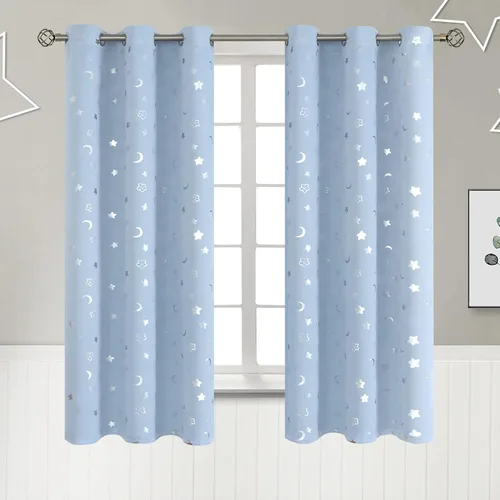 Miniatura 47 de BGment Cortinas opacas para dormitorio infantil, con aislamiento térmico, con ojales, estampado de estrellas plateadas, cortinas para oscurecer