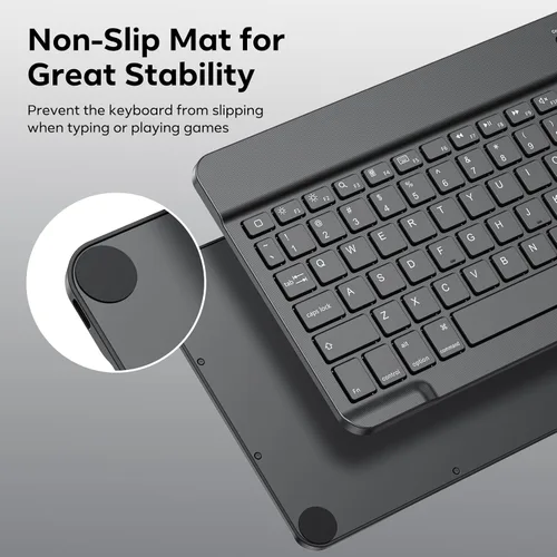 Miniatura 7 de OMOTON Teclado Bluetooth, teclado inalámbrico recargable para iPad, iPad Pro, iPad mini, iPad Air con LED iluminado (negro)