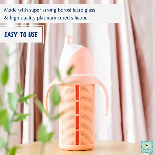 Miniatura 3 de Tabor Place Juego de 2 - Vaso sippy de vidrio para niños pequeños - The Luca A prueba de derrames Popote de silicona Azul y naranja 8 onzas