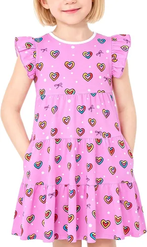 Miniatura 12 de Vestido casual para niñas, de algodón suave, manga corta, transpirable, acampanado, para adolescentes, talla 2T, 3T, 4T, 5, 6, 7, 8, 9, 10, 12, 13