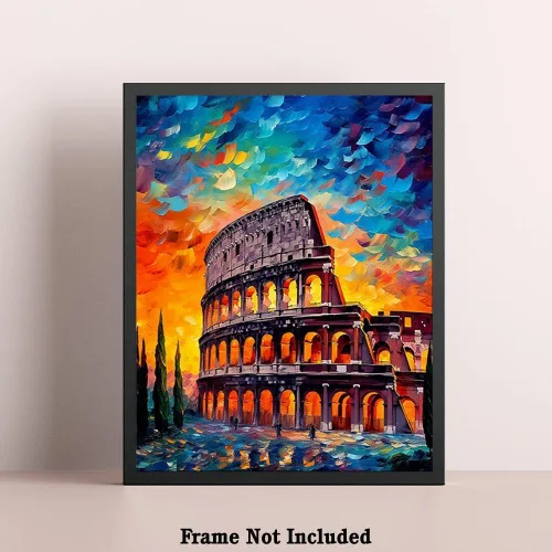 Miniatura 5 de Bestbuddy Pet 8 x 10 sin marco noche estrellada Roma, Coliseo, gladiador, hito histórico, Italia, gira mundial, pintura al óleo familiar, póster