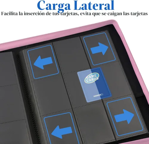 Miniatura 5 de Fabmaker - Carpeta de tarjetas con cierre de alta calidad, 9 bolsillos, cubierta de poliuretano, álbum de colección de tarjetas con cremallera, Rosa