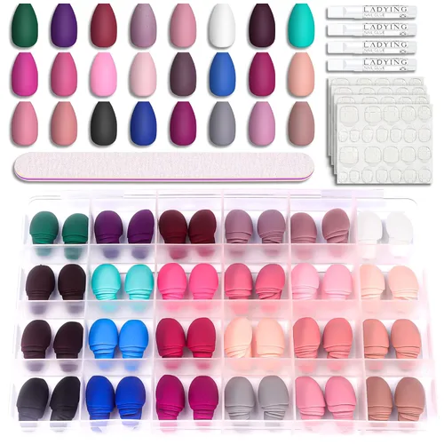Miniatura 8 de 576 uñas postizas con forma de ballet de ataúd, uñas postizas acrílicas de cobertura completa, 24 colores con pegamento de uñas de 0.24 onzas