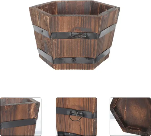 Miniatura 8 de Cabilock Macetero de barril de whisky de madera, macetas de barril, macetas para decoración interior del hogar, plantas pequeñas