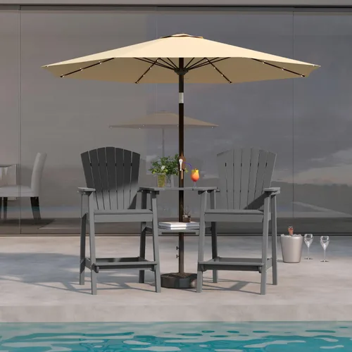Miniatura 23 de Juego de 2 sillas altas Adirondack de Patio Kingdom, sillas de cubierta de HDPE con bandejas conectadas y agujero para sombrilla, taburetes de bar