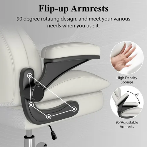 Miniatura 6 de Silla de escritorio de oficina, silla de oficina ejecutiva de cuero, silla de escritorio ergonómica de respaldo alto con brazos abatibles Blanco