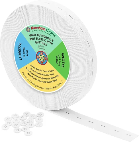 Miniatura 58 de Mandala Crafts Carrete de bandas elásticas anchas de 1/2 pulgada color beige para cinturas de pantalones, costura y manualidades DIY, 88 yardas