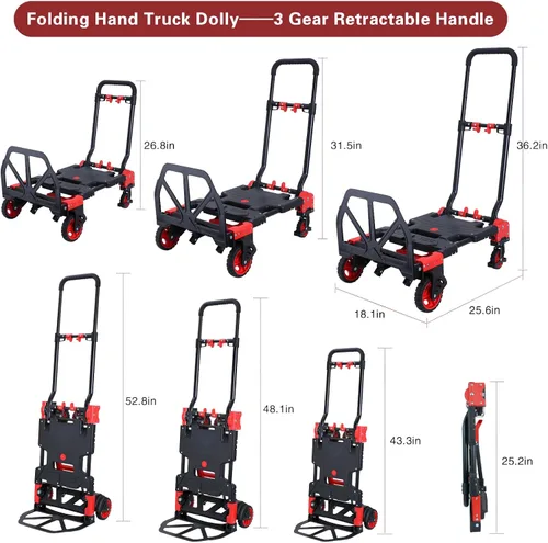 Miniatura 2 de Carretilla de Mano Doblar Plegable 2 en 1, Capacidad de 330LB Carro de Mano Plegable Portátil, Carretilla de Mano Plegable con Manija Retráctil, C