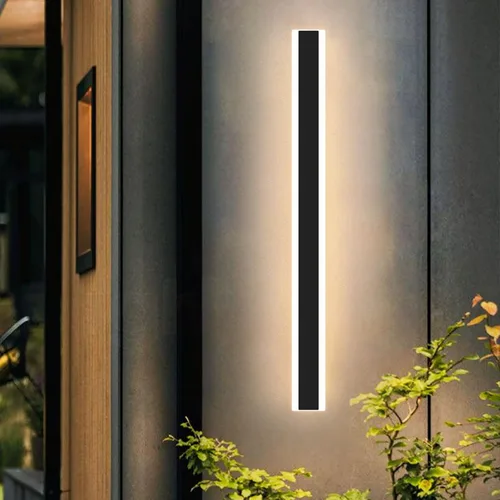 Luz de pared exterior moderna de 47 pulgadas, accesorios de iluminación exterior de acrílico negro de 3000K, montaje en pared, luces de porche