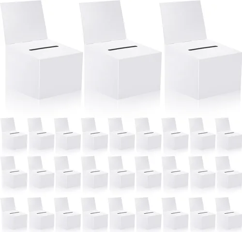 Paquete de 30 cajas de sugerencias para rifas con ranura, cajas de cartón de 6.5 x 4.5 x 4.5 pulgadas con ranura para boletos y cabecera extraíble