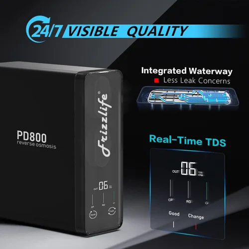 Miniatura 5 de Frizzlife Filtro de Agua de Ósmosis Inversa de 800GPD, Estándar NSF/ASNI 58&53&42&372, Sistema de Ósmosis Inversa Alcalina Mineral pH+ Sin Tanque