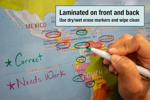 Miniatura 7 de Póster laminado del mapa del mundo académico Versión educativa de escuela primaria Etiquetas grandes fáciles de leer 36 x 24 pulgadas Se