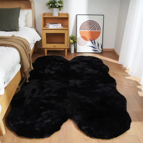 Miniatura 90 de Ghouse Alfombra ultrasuave de pelo sintético de conejo, alfombras lavables a máquina para dormitorio, alfombras esponjosas para sala de estar, Blanco