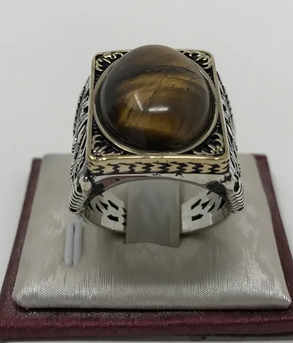 Miniatura 9 de KAR Anillo grande de plata de ley 925K con sello de ojo de tigre I1P