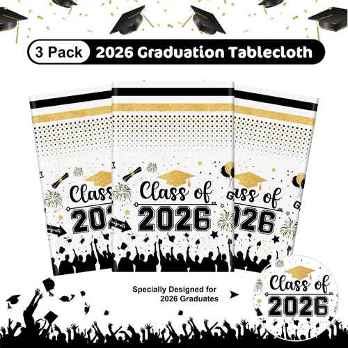 Miniatura 4 de Mantel de decoración de graduación para clase de 2026 – 3 piezas de plástico para mesa de graduación de felicitaciones, cubierta de mesa