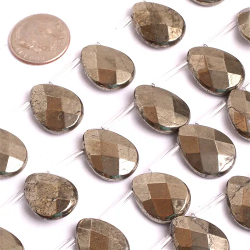 Miniatura 15 de Cuentas de pirita para hacer joyas, piedras preciosas naturales semipreciosas de 0.394 x 0.551 in, 30 unidades con forma de Dianmond facetada de 15