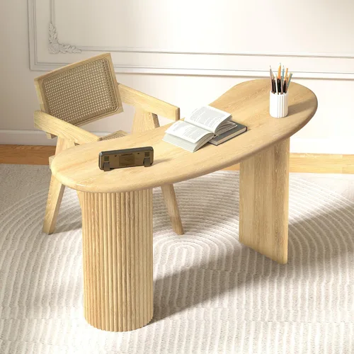 Miniatura 8 de LEVNARY Escritorio pequeño curvado de 54.3 pulgadas, escritorio ejecutivo de madera con patas estriadas resistentes, escritorio moderno de lujo