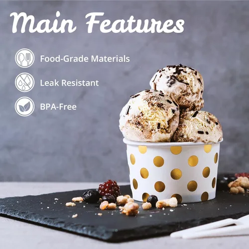 Miniatura 6 de MATICAN Vasos de papel para helado, paquete de 100 cuencos desechables de postre de 5.5 onzas para bebidas calientes y frías, 5.5 onzas, lunares