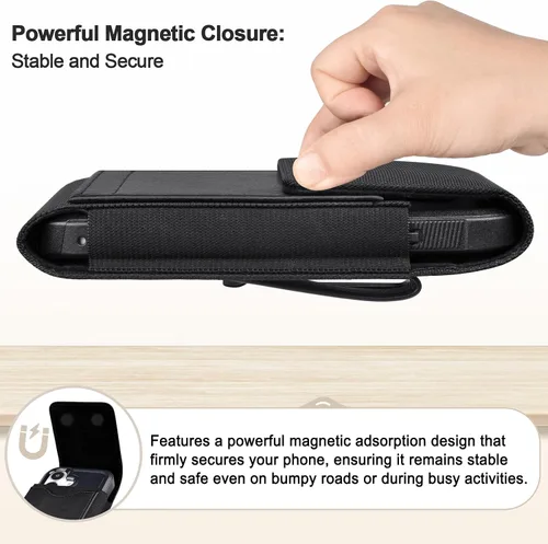 Miniatura 4 de ykooe - Funda de nailon para iPhone 12, 13, 14, 15, 16, Pro, con clip, color negro, M Strong Magnetic Closure, Leather Card Holder, Versatile