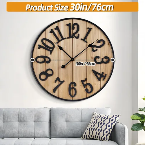 Miniatura 3 de Reloj de pared grande de 16 pulgadas, reloj de pared silencioso de metal estilo madera, funciona con pilas para decoración de sala de estar, reloj