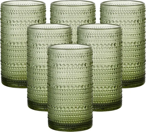Miniatura 8 de Juego de 12 vasos para beber Hobnail de 16 onzas, vasos verdes en relieve vintage de gran capacidad, vasos altos para agua, cóctel, cerveza, whisky
