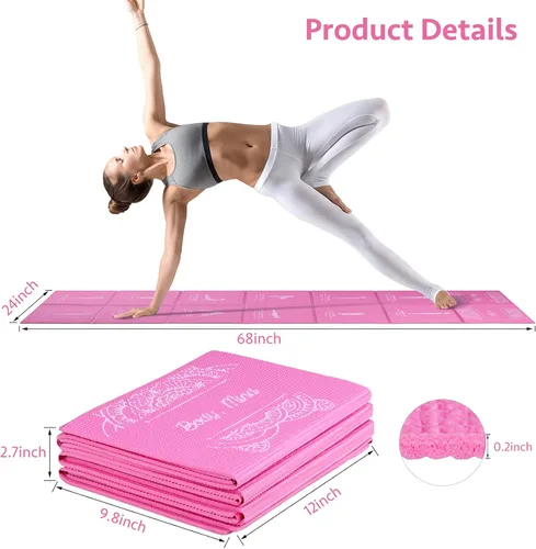 Miniatura 2 de Tapete de yoga plegable para mujer, tapete de ejercicio antideslizante para gimnasio en casa, juego de alfombrillas de yoga de viaje de 0.197 in