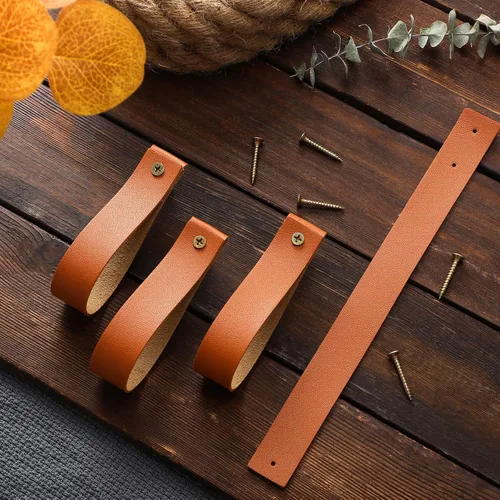Miniatura 7 de Reginary 8 correas de cuero para colgar en la pared, soportes de cuero para cortinero, ganchos para toallas para baño, cocina (amarillo)