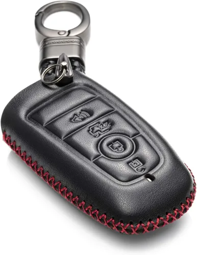 Miniatura 8 de Vitodeco Funda protectora de cuero para llavero inteligente compatible con Ford (modelos 2018 - 2026), 5 botones, negro/rojo