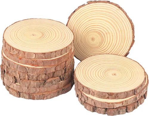 Miniatura 14 de 4 piezas de rodajas de madera natural de 10-12 pulgadas, círculos de madera de pino sin terminar con corteza para posavasos, manualidades DIY