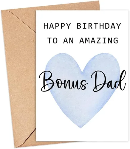Tarjeta de felicitación para papá con texto en inglés «Happy Birthday To An Amazing Bonus Dad» – Tarjeta de felicitación – Increíble regalo de