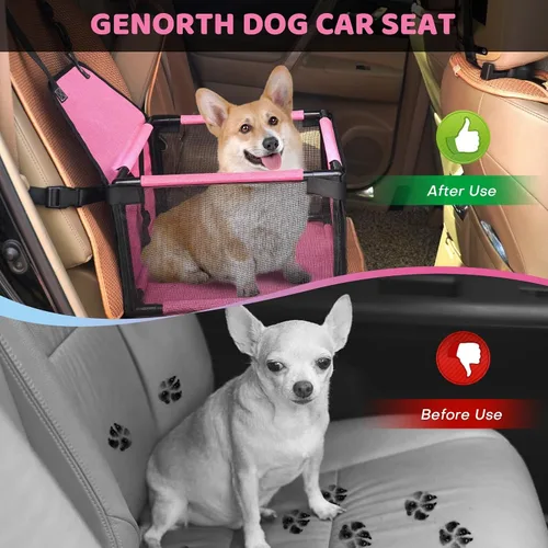 Miniatura 4 de GENORTH Asientos de coche para perros pequeños para perros pequeños, asiento elevador portátil para cachorros/mascotas con correa de clip y ventana