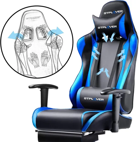 Miniatura 5 de GTRACING Silla de juegos con reposapiés, silla ergonómica de escritorio para juegos de computadora, silla de juego reclinable, ajuste de altura
