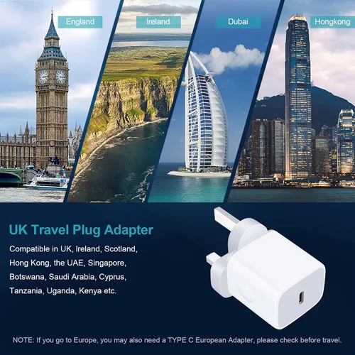Miniatura 4 de Adaptador universal de viaje, adaptador de enchufe de EE. UU. a Reino Unido, paquete de 2 adaptadores de enchufe internacional de 20 W, convertidor