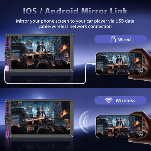 Miniatura 5 de Pantalla de radio estéreo inalámbrica de doble DIN para receptores de audio de automóvil, Bluetooth Car Play Android Auto Touchscreen, Mirror Link