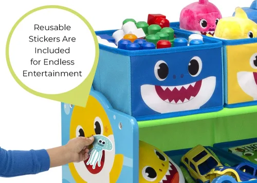 Miniatura 12 de Delta Children - Escritorio con silla y compartimento de almacenamiento + Organizador de juguetes para 6 contenedores con diseño de tiburón bebé