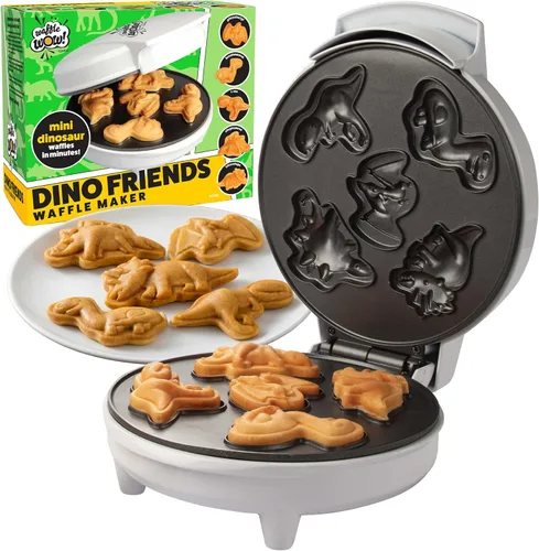 Mini Waflera de Dinosaurio - 5 Dinosaurios Diferentes con Forma 3D de Doble Cara en Minutos - Diversión de Desayuno para Niños y Adultos con