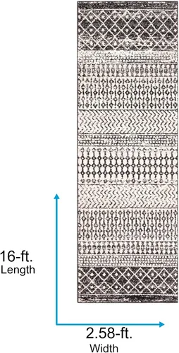 Miniatura 10 de Livabliss Alfombras de Área - Alfombra Chester Boho Marroquí Negra de 2x16 para Sala de Estar y Dormitorio - Alfombra Geométrica Blanca y Gris
