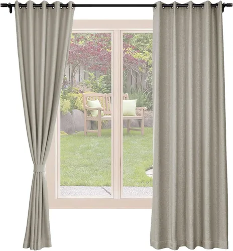 Miniatura 13 de Frelement Cortinas opacas de lino natural, paneles de cortinas con ojales para sala de estar, cortinas con aislamiento térmico, 52 pulgadas de ancho