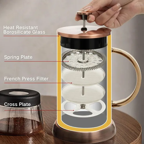 Miniatura 3 de YMMIND Cafetera de prensa francesa de 21 onzas, cafetera espresso de 4 tazas, cafetera de borosilicato engrosado resistente al calor para café frío