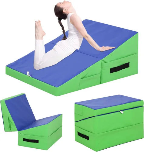 Miniatura 8 de Colchoneta de gimnasia inclinada, esterilla de yoga para gimnasio en casa, alfombrilla de ejercicio plegable con superficie de poliuretano Azul